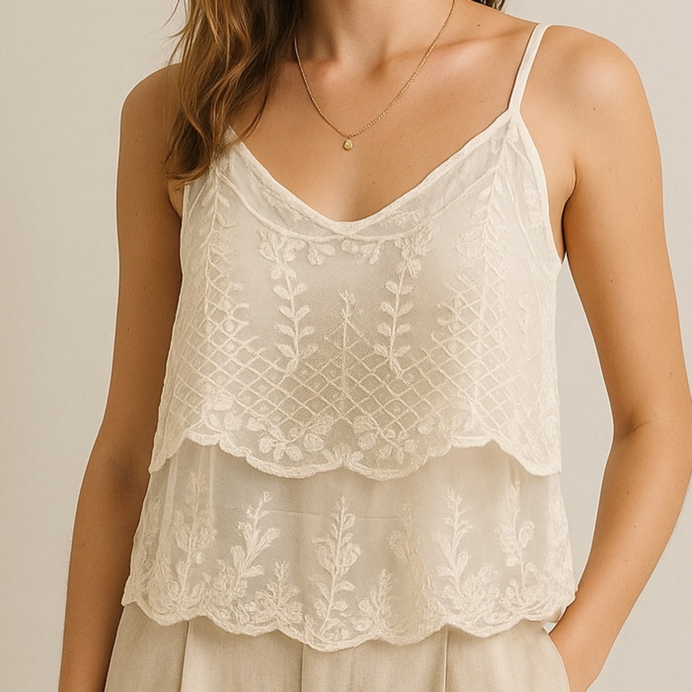 American Eagle Outfitters Cream Sheer Lace Cami – Boho Vintage Festival Style - Picture 2 of 7